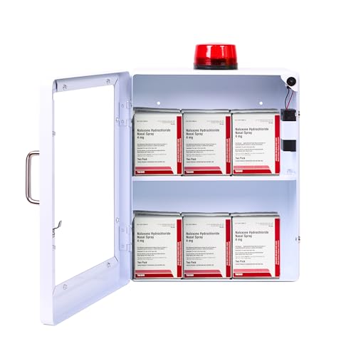 Image of Large Naloxone Overdose Emergency Kit Cabinet - Holds 6-8 Naloxone Boxes or a First Aid /Bleeding Control Kit - Wall-Mounted Cabinet - Alarm & Locking System (Naloxone Not Included) (White)