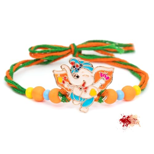 Image of To The Nines Ganesha Rakhi for Kids with Tilak Material & Greeting Card