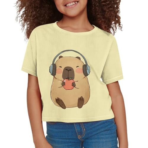 Image of Girls Crop Tees Crew Neck Casual Short Sleeve T Shirts Kids Loose Soft Comfortable Tees Blouses Shirt for Little Girl