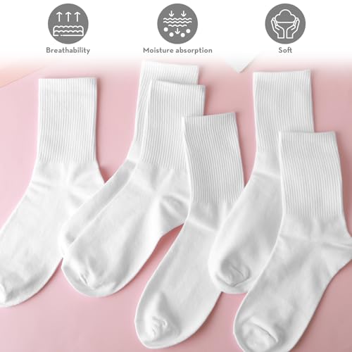 Lusofie 6 Pairs White Crew Socks for Women Lightweight White Thin Cotton Socks Size 6-10 Cotton Athletic Casual Ankle Running Sock for Women All Season3