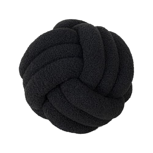 XHDZSW Knot Ball Pillow, Knotted Ball Throw Pillow, Round Decorative Hand-woven Knotted Ball Lamb Sofa Cushion, Knot Cushion, Sofa Pillow, Waist Pillow Cushion (Black,22cm)