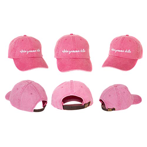 Alpha Gamma Delta (N) Sorority Baseball Hat Cap Cursive Name Font Alpha Gam (Hot Pink - N) #TOP1