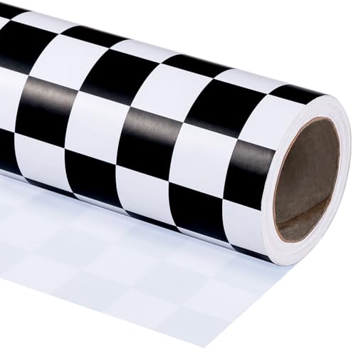 WRAPAHOLIC Checkered Flag Wrapping Paper Roll - 17 Inch x 16.5 Feet - Race Car Wrapping Paper for Kids Birthday Girls Boys Birthday Baby Shower