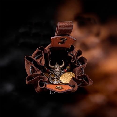 Image of Leather Belt Pouch Medieval Vintage Renaissance Viking LARP Cosplay Costumes Drawstring Coin Purse Phone Holder Waist Bag (A-Brown)