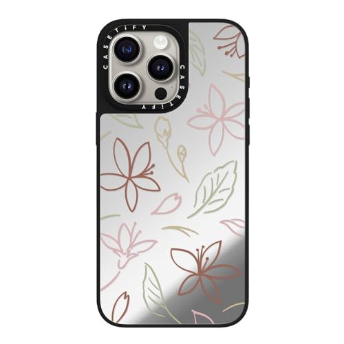 CASETiFY Magsafe �Ή��~���[ iPhone 15 Pro Max �P�[�X [���ː� / 1.5m����̗����������N���A / Magsafe �ɑΉ�] - Pastel Sakura - �V���o�[ (�u���b�N�o���p�[)