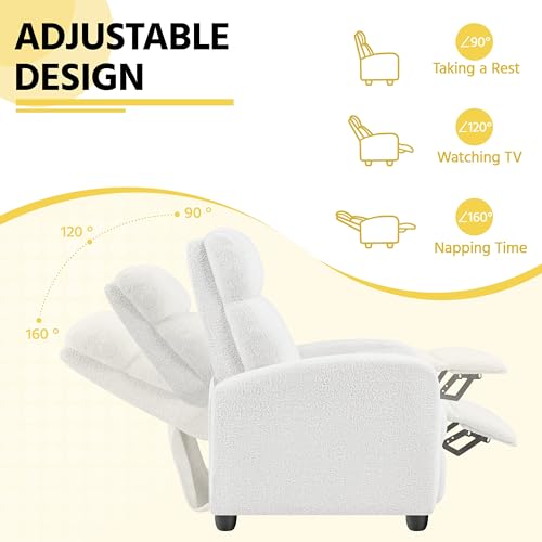 Yaheetech Boucle Recliner Chair Single Sofa Home Theater Seating Adjustable Modern Single Reclining Chair for Living Room Bedroom Home Theater White