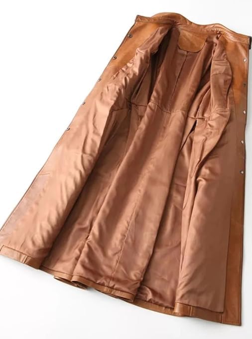 Women's Long Military Style Leather Trench Coat.3
