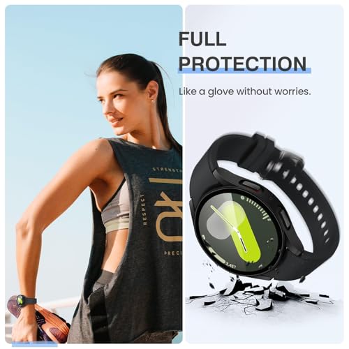 Image of VEMIGON Hard PC Case Compatible with Samsung Galaxy Watch 7 2024 Screen Protector Case 40mm, High Sensitive Protective Face Cover with Bumper Built-in Tempered Glass Film - (40mm Black)