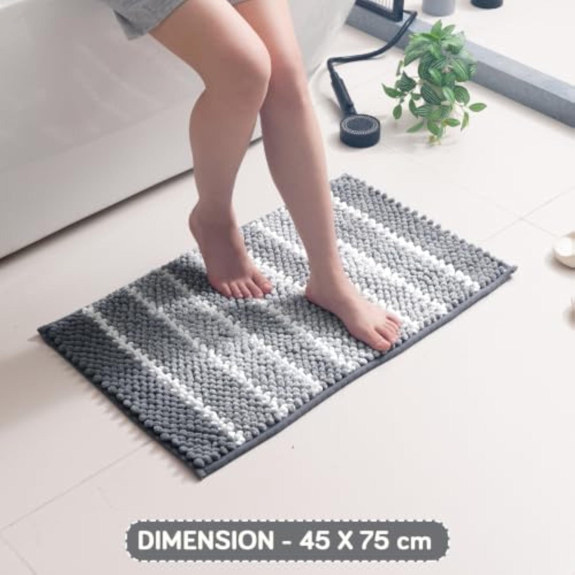 Chenille Microfiber Bathroom Mat, Thick Plush Absorbent Rug