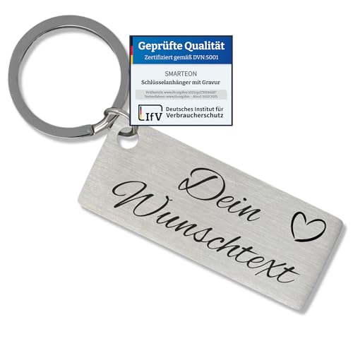 SMARTEON Schlüsselanhänger personalisiert mit Gravur | Wunschtext + Wunschsymbol | Schlüsselanhänger mit Namen | Schlüsselanhänger Auto Führerschein | Beidseitige Gravur | Hochwertiger Edelstahl