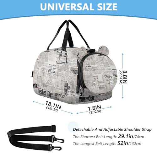 Vintage Newspaper Texture Duffle Bag for Girl, Sports Duffle Gym Bags with Shoe Compartment, Personalized Overnight Bag Travel Weekender for Kids2