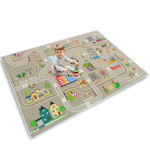 Tapis de voiture pour enfants - Motif route - Pour garçons et filles - Tapis de jeu - Tapis de construction - Tapis d'apprentissage urbain - Pour chambre à...