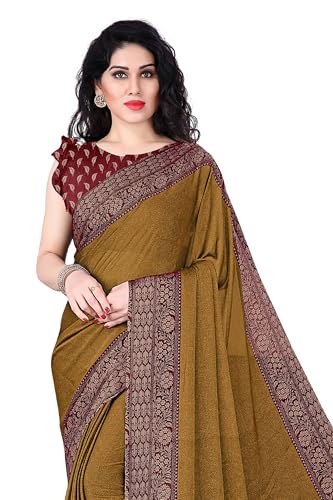 Image of MIRCHI FASHION Saree for Woman Chiffon Georgette Solid with Contrast Border | Lightweight Daily Wear Women's Sari and Printed Blouse Piece