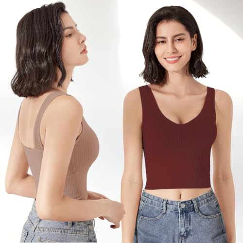 Eleplus 4 Pieces Comfy Cami Bra for Women Crop Top Yoga Bralette Longline Padded Lounge Bra Pack of 44