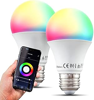 B.K.Licht Set of 2 Smart LED Bulbs RGB, E27 Screw, no hub Required, Cold Warm & Multicolour Light, Changeable & dimmable via Smartphone, Voice Control, 806Lm 9W Wi-Fi