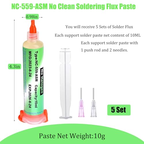 Image of Solder Flux, 559 No Clean Soldering Flux Paste, Lead Free Rosin Flux,10cc Tacky Soldering Flux,Soldering Liquid Flux for Electronics,For BGA,SMD,USB Socket Repairing (50ml)