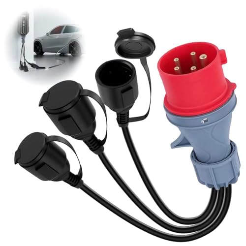 CEE Adapter400V 16A Stecker-Starkstrom Verteiler auf 3X 230 V Kupplung Verlängerungskabel Camping-CEE-Adapterkabel mit Abdeckung und Schutzkontaktstecker Industrie- und Außenbereiche