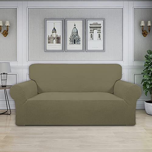 Image of Easy-Going Stretch Oversized Loveseat Slipcover 1-Piece Sofa Cover Furniture Protector Couch Soft with Elastic Bottom for Kids Polyester Spandex Jacquard Fabric Small Checks Khaki