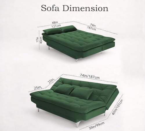 Image of Krancy Solid Wood 3 + 2 Seater Sofa Cum Bed with 2 Cushions | Convertible Wooden Couch for Living Room, Home & Office | Modern Designer Furniture | 3 Years Warranty | Green