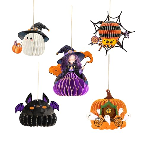 AOBKIAT Halloween Party Decorations,3D Mini Hanging Honeycomb Ornaments,Gold Glitter Witches