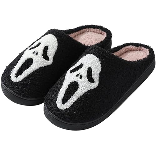 Halloween Slippers for Women Men, Cozy Retro House Shoes – Comfy Slip-On Indoor Outdoor Slippers with Anti-Skid Sole for Winter & Holiday Wear