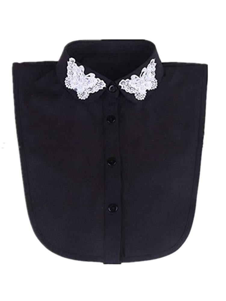 AimeelyWomen Chiffon Beaded Fake Collar Lovely Detachable Butterfly Half Shirt Dickey Collar, Black, One size