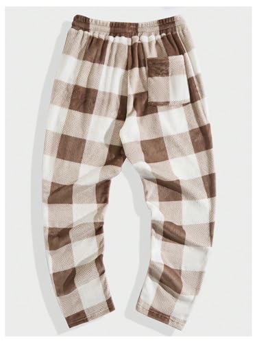 Verdusa Men's Flannel Buffalo Plaid Pajama Pants Fuzzy Pj Pants with Pockets2