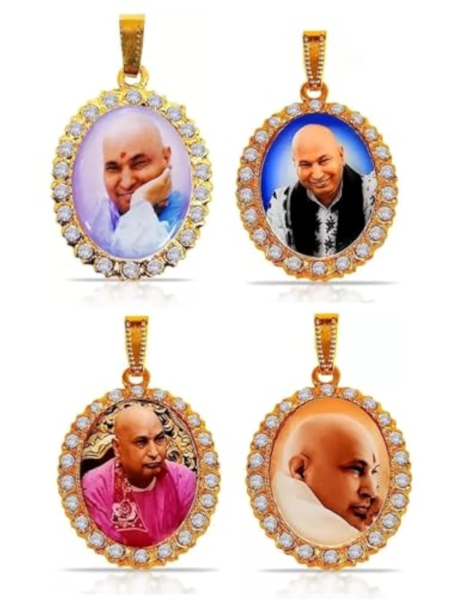 4pc Golden Oval Shape Diamond Nug Engraved Locket Set
