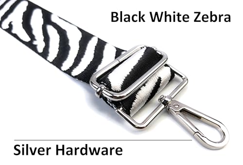 Image of Purse Strap Replacement for Crossbody Bags & Handbags | Premium Webbing with Silver Hardware Clip-On Installation Adjustable Length Comfortable Wide Guitar Style Strap