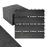 ShunHong Polymer Composite Interlocking Deck Tiles Outdoor,12x12 Thick Composite Patio Floor Tiles Decking Boards for All Weather Use,Waterproof, Poolside,Balcony,Patio(9Pcs,Black,9 sqft)