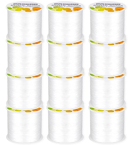 PAXCOO 12 Rolls Elastic String for Bracelets, Stretch Magic Elastic String Bead Cord Jewelry Thread for Bracelet, Necklaces, Clay Beads, Pony Beads (White)