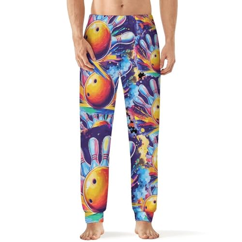 Art Bowling Ball Hitting Pins Men's Pajama Bottoms Sleep Lounge Soft Comfy Pants Sleepwear