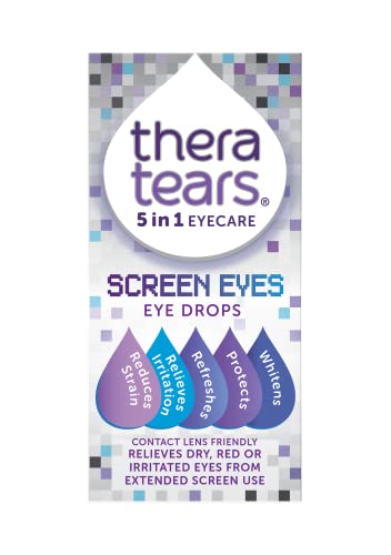 TheraTears Screen Eyes Eye Drops | Relieves, Refreshes and Whitens Dry, Red or Irritated Eyes from Extended Screen Use | Contact Lens Friendly | 5 in 1 Eye Care Drops | 10ml