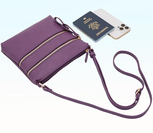 Image of Solene Small Multi Zipper Pocket Crossbody Bag with Adjustable Strap, Lightweight Travel Purse, Daily Small Messenger Pouch