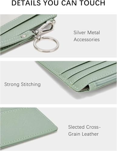 Image of VOGARD Small Wallet for Women RFID Leather Credit Card Holder Slim Wristlet Keychain Wallet with Zipper Pocket (Green)
