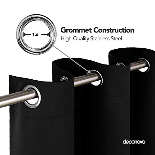 Image of Deconovo Window Blackout Grommet Thermal Insulated Darkening Curtain Panel for Living Room, 52x63 Inch, Black
