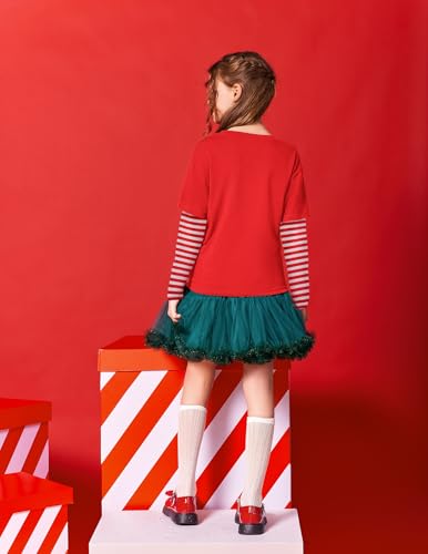 Image of Arshiner Girls Christmas Halloween Long Sleeve Shirts Graphic Stripe Plaid Patchwork Top Tee