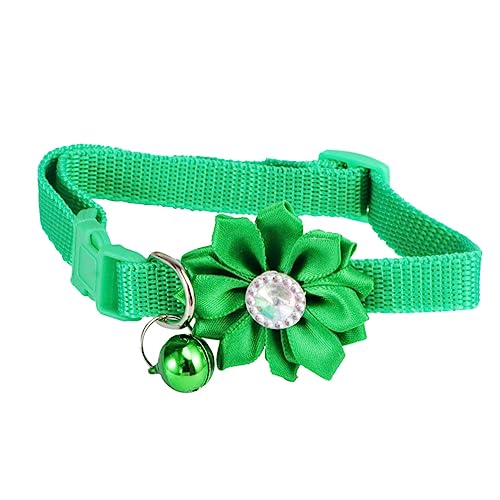 BESPORTBLE ペットフラワーネックチェーン 猫の首輪 犬のネックレス 鈴を持つ猫 犬の首輪大型犬 ペット用に刻印されたドッグタグ えり 用品 の ベルカラー Green