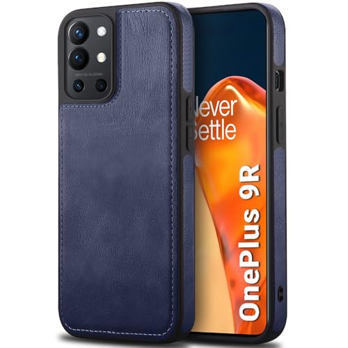Image of TheGiftKart Genuine Leather Finish Back Cover Case for OnePlus 9R 5G|Shockproof Design|Raised Edges for Camera & Screen Protection|Stunning Minimalist Design Back Cover for OnePlus 9R, Blue