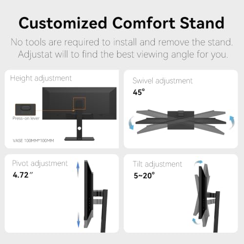 Image of INNOCN 34 inch 5K 5120 x 2160P Wide Monitor for Laptop /MacBook /Mini PC, Screen Split PIP /PBP, 21:9, 120Hz, HDR400, HDMI 2.1, DP, FreeSync, USB-C, DeltaE<2, Speakers, Height Adjustable, Black - 34C1U