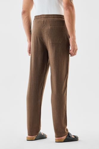 Image of SNITCH Men Casual Trousers | Relaxed Fit Pinstripe Design | Breathable Viscose Blend & Lightweight Fabric for Summer & Everyday Wear