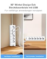 Vipwell Ecksteckdose mit Unabhängigem Schalter，Steckdosenleiste Mit 4 USB (2 USB C)+6 Fach Steckdose Mit Kindersicherung, 3680W, 2M Verlängerungskabel für Küche, Büro, Haushalt (Weiß) – Ansicht 5