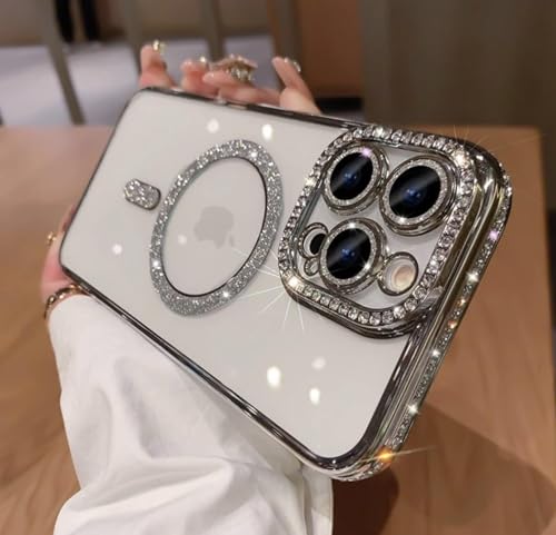 TETAW Magnetic Glitter Case for iPhone 14 Pro Max Girly Bling Cover(Silver) by TETAW - Used condition - Image 7