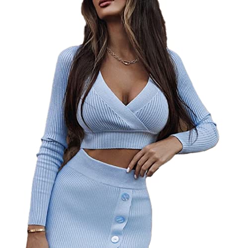 Women Vintage Knit Ribbed Crop Top V Neck Long Sleeve E Girl 90s Tees Shirt Streetwear Grunge Crop Tops for Teen Girls