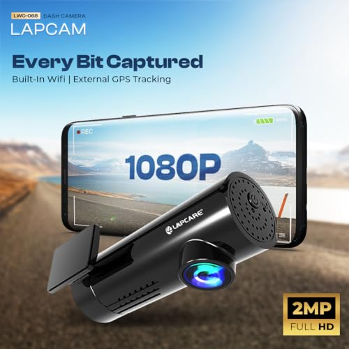 Image of LAPCARE 170 Wide Angle Dash Cam, Full HD 1080p, 360 Rotatable, Collision Sensor, Built-in Wi-Fi, GPS Tracking, Night Vision, Loop Recording, TF Card Slot- LWC-068