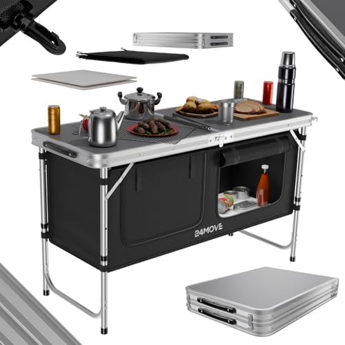 24MOVE® Campingküche faltbar, höhenverstellbarer Campingschrank A...