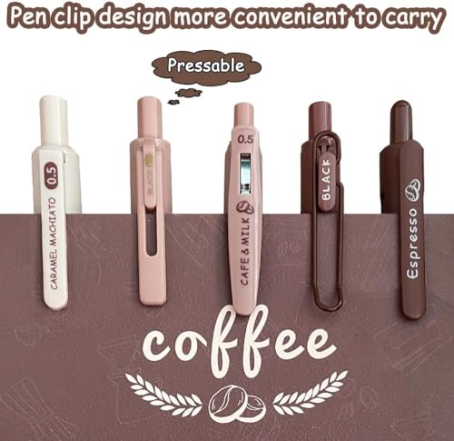 Image of Shuttle Art 5 Pcs Coffee Theme Pen Set 0.5mm Blue Ink Retractable Pens with Soft Rubber Grip | Fine Point Smooth Writing Pens for Journaling, School, Office & Stationery Lovers
