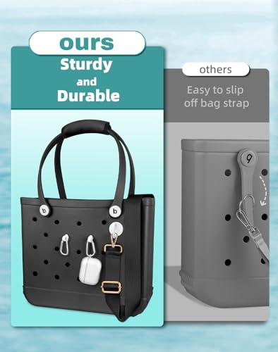 Image of Bag Strap Crossbody Charms for Bogg Bag Accessories - Shoulder Strap Neoprene Luggage Handle Wrap for Suitcase & 2 Key Holders Black