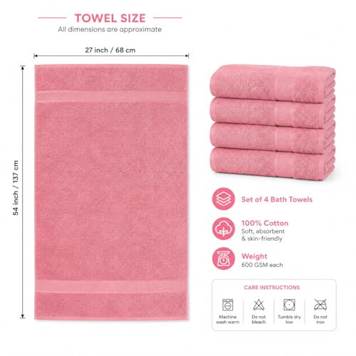 Image of Sulfar 100% Combed Cotton, Quick Drying Highly Absorbent, Luxury Hand Towel Set (Pack of 4, 40 X 70 cm) Basic Pink