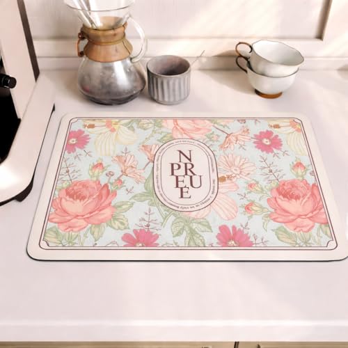 Image of HomeCloud Super Absorbent Dish Drying Mat for Kitchen Counter - Non-Slip, Heat-Resistant Rack Pad - Hides Stains, Ideal for Dishes, Coffee Maker & Kitchen Appliances (Pink Rose, 50x40 cm)